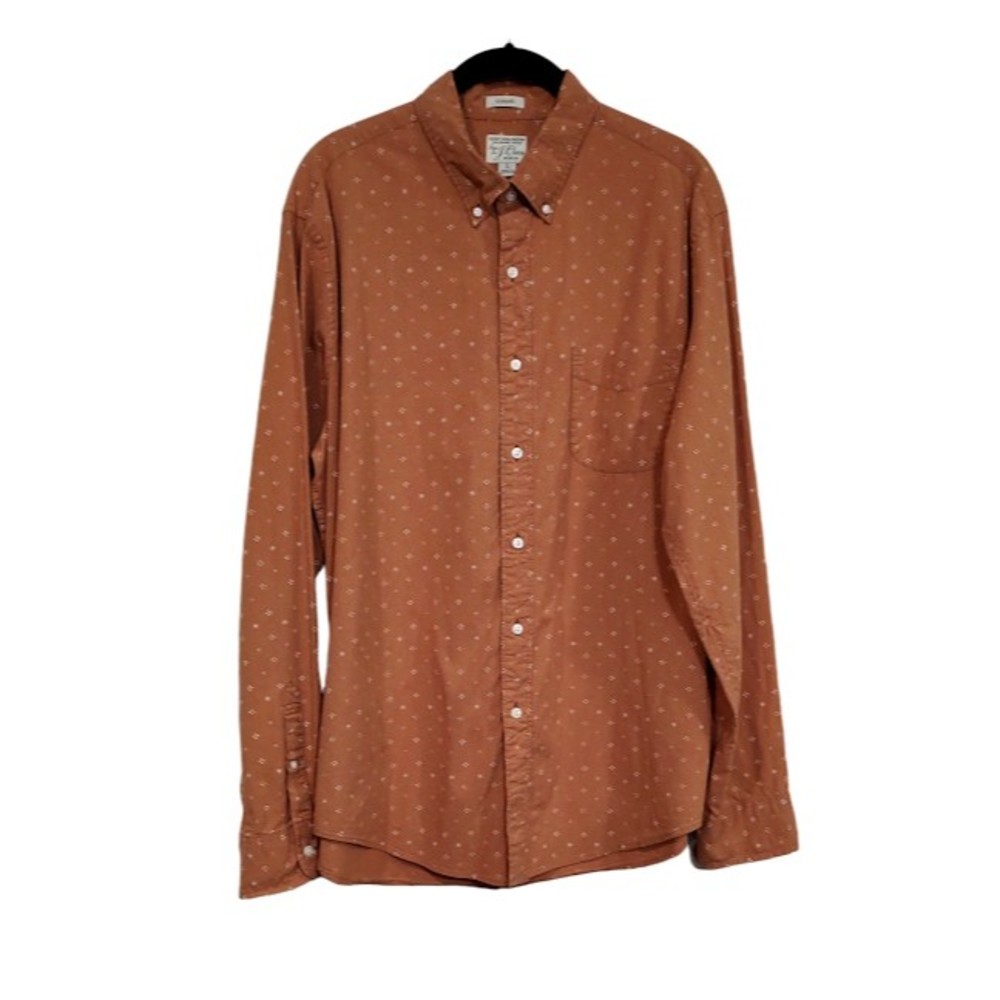 J.Crew Mens Slim Stretch Secret Wash Organic Cotton Poplin Sz Large Brown Shirt